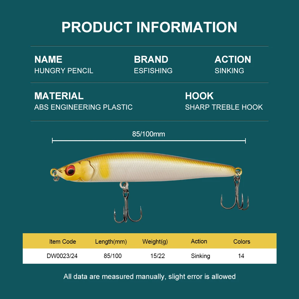 ESFISHING-señuelo de hundimiento, cebo duro con vibración, 85mm/15g, 100mm/22g - imagen 4