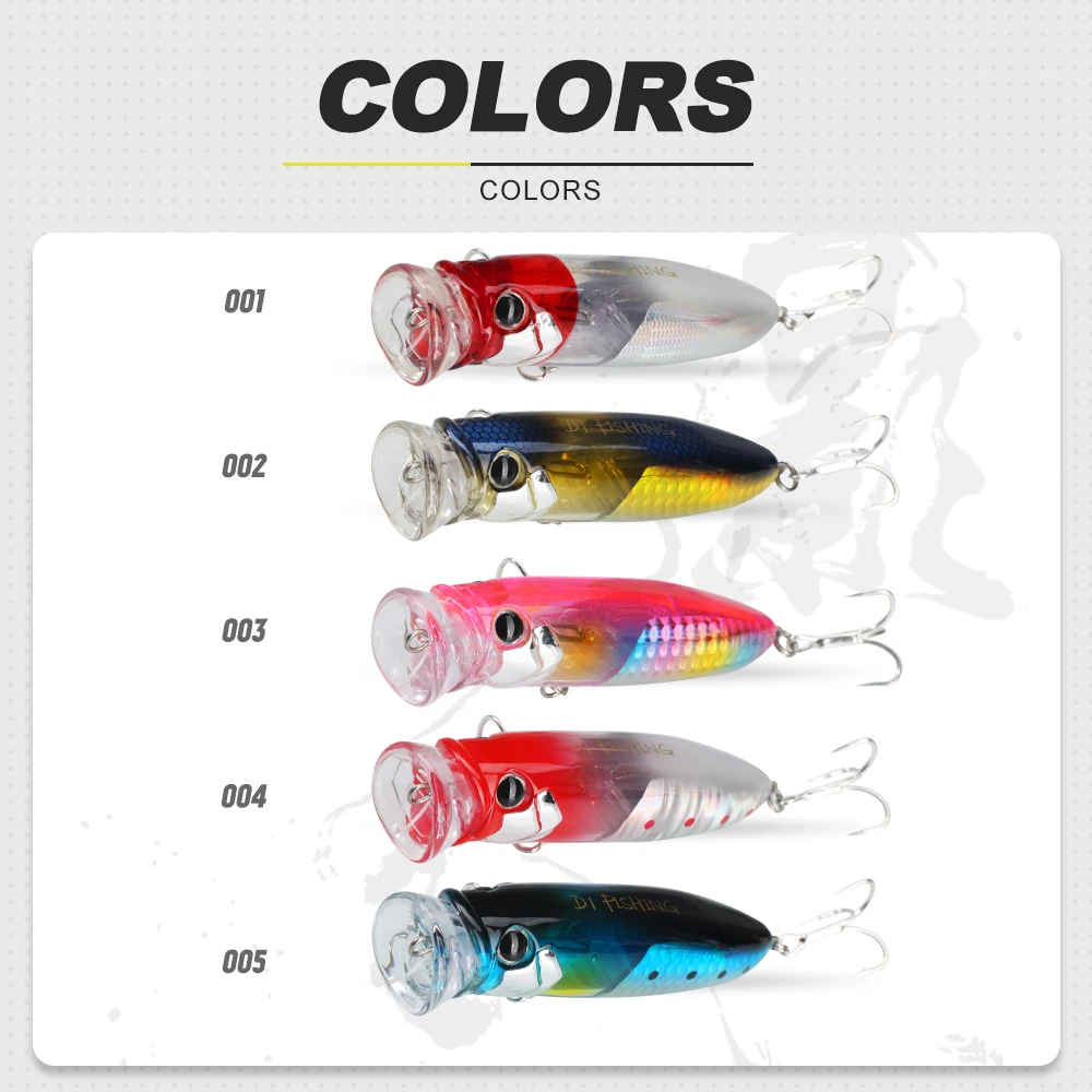 Señuelo de pesca D1 Topwater flotante Flash Flake Popper, cebo de superficie de 90mm/18,8g con Wobbler de boca grande para perca y lubina - imagen 5