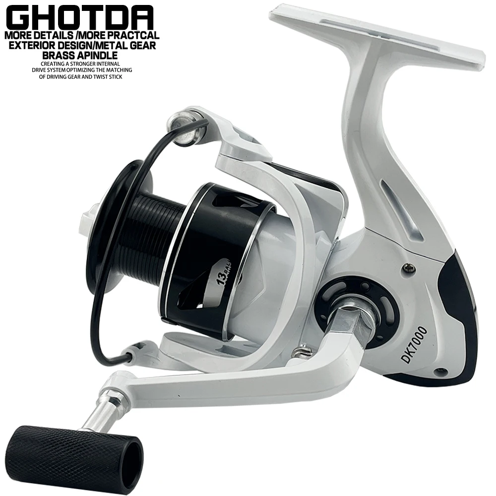 GHOTDA-carrete de pesca de carpa para deportes al aire libre, de Color blanco, con freno trasero de Metal, para agua dulce y salada, serie 2000-7000Series - imagen 4