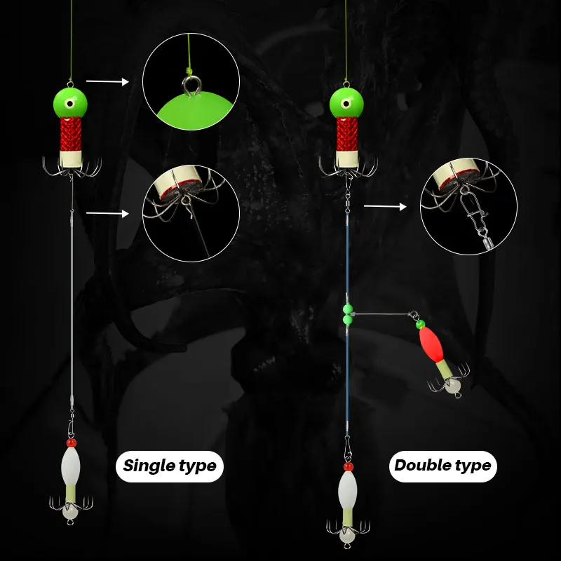LETOYO-Juego de señuelos de pulpo individual doble, 100cm/140cm, Webfoot luminoso, señuelos de pulpo, plantilla de calamar, cebo Artificial, pesca de pulpo - imagen 3
