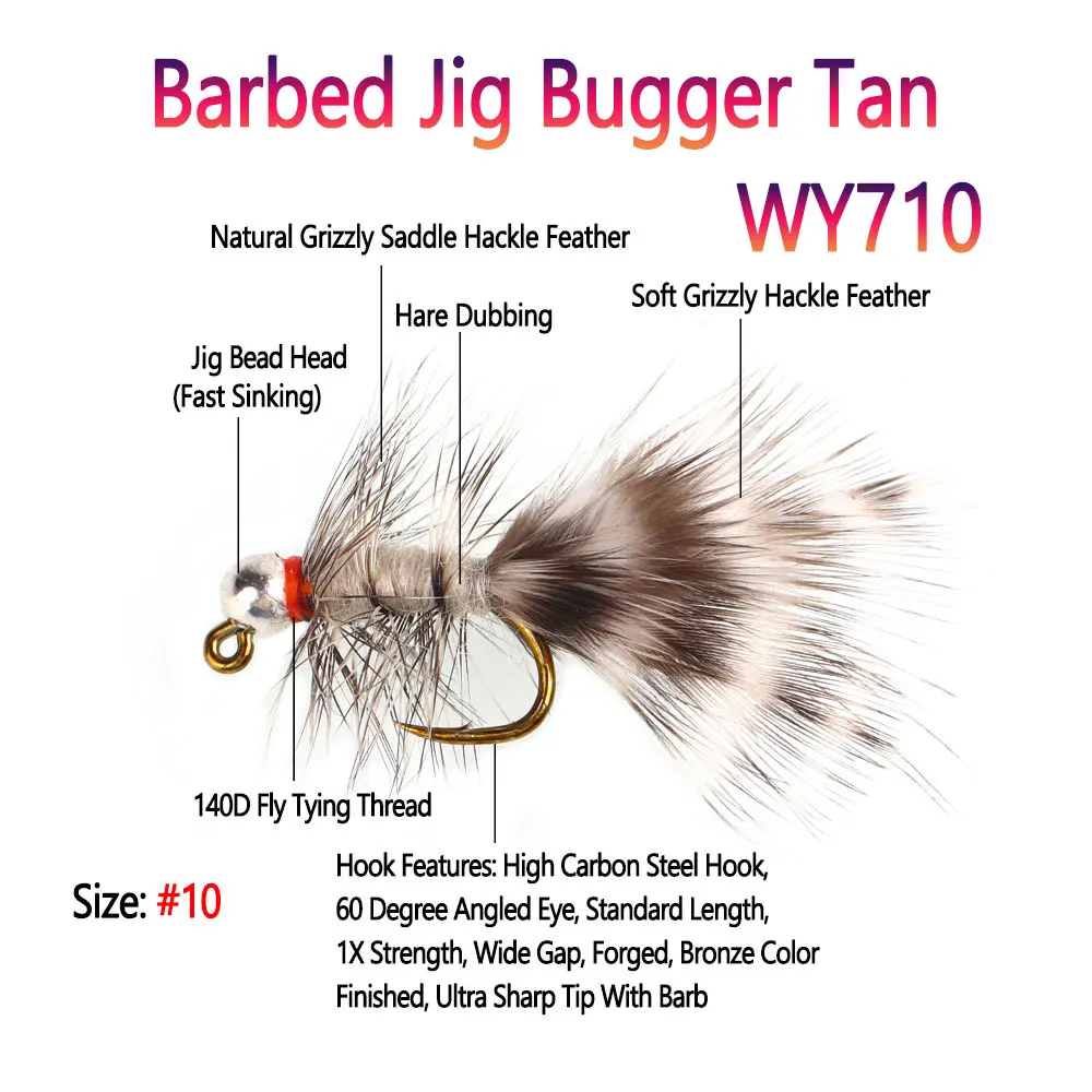 3/6 piezas 12 #   Plantilla sin púas con cabeza de cuentas, plantilla de Bugger lanoso, ninfa, serpentina bronceada, moscas húmedas para trucha, Panfish, Bluegill, Señuelos de Pesca - imagen 4