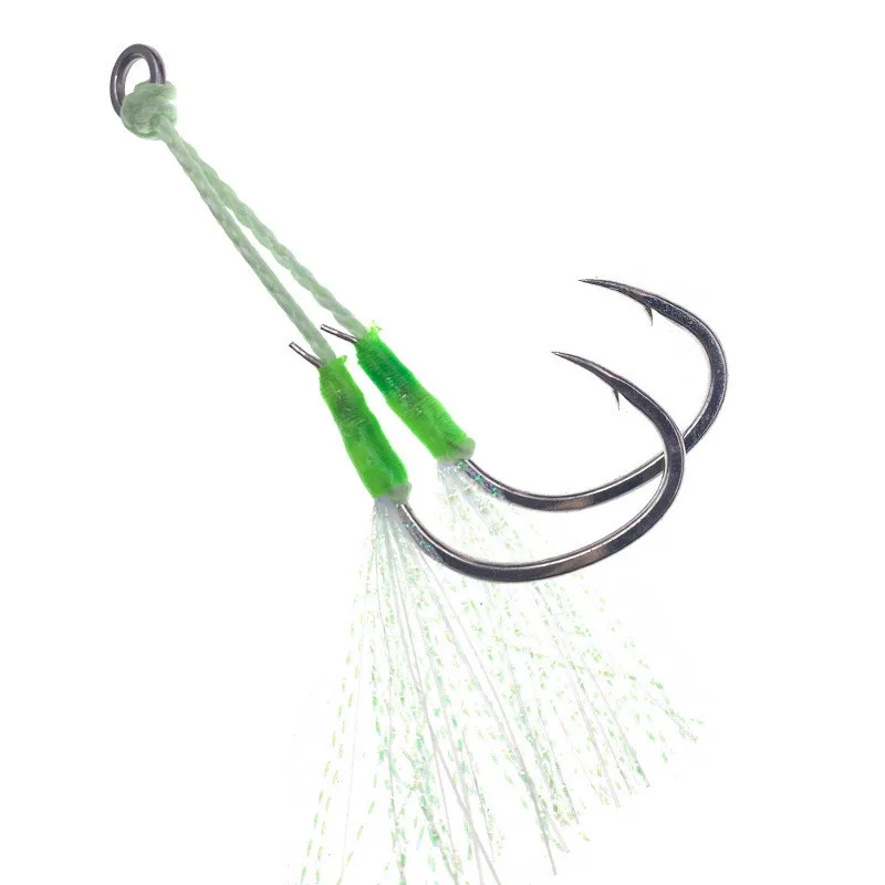 1 Uds anzuelo de pesca luminoso 1/0-4/0 anzuelo de asistencia plantilla señuelo UV doble gancho lento rápido doble par Jigging Fish jig anzuelos de asistencia - imagen 4