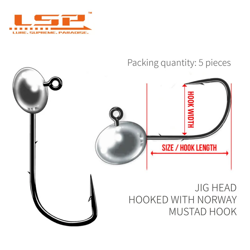 Anzuelo de pesca con cabeza de plantilla LSP, 5 piezas, con Mustad Rock, doble púas, 1,5, 2,5, 3,5, 4, 5g, accesorios para peces de Lucio - imagen 5