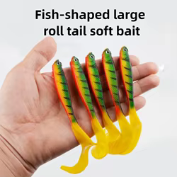 Testar-cebo suave con cola rizada y vientre abierto, 14cm, señuelo de agua dulce de agua salada de leopardo verde para lubina Snook