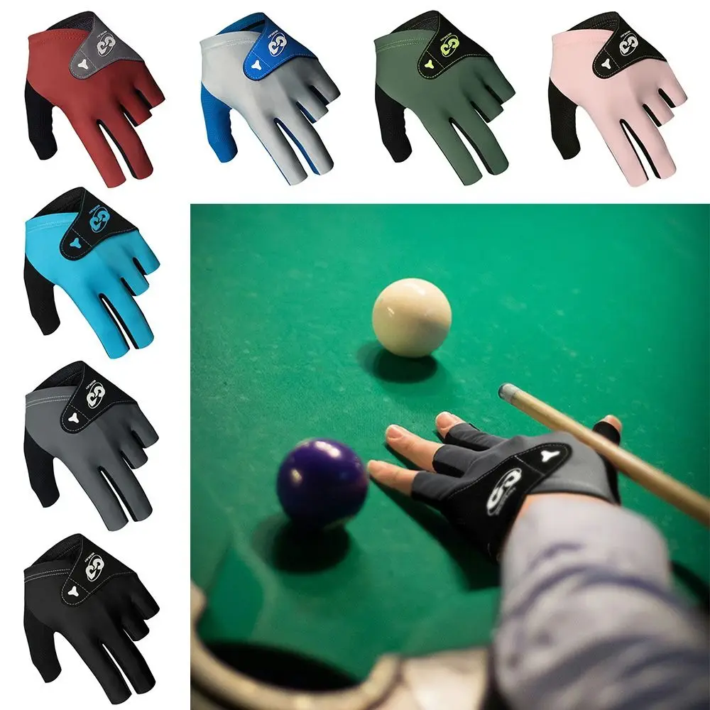 Guante de billar portátil para mano izquierda, antideslizante, transpirable, medio dedo, elástico, para billar, accesorios de Fitness - imagen 4