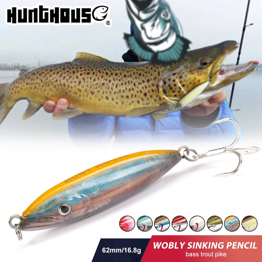 Hunthouse-lápiz Wobly de hundimiento lento para pesca, 62mm/80mm, cebo duro de agua salada, fundición larga para lubina, trucha, aparejos de atún
