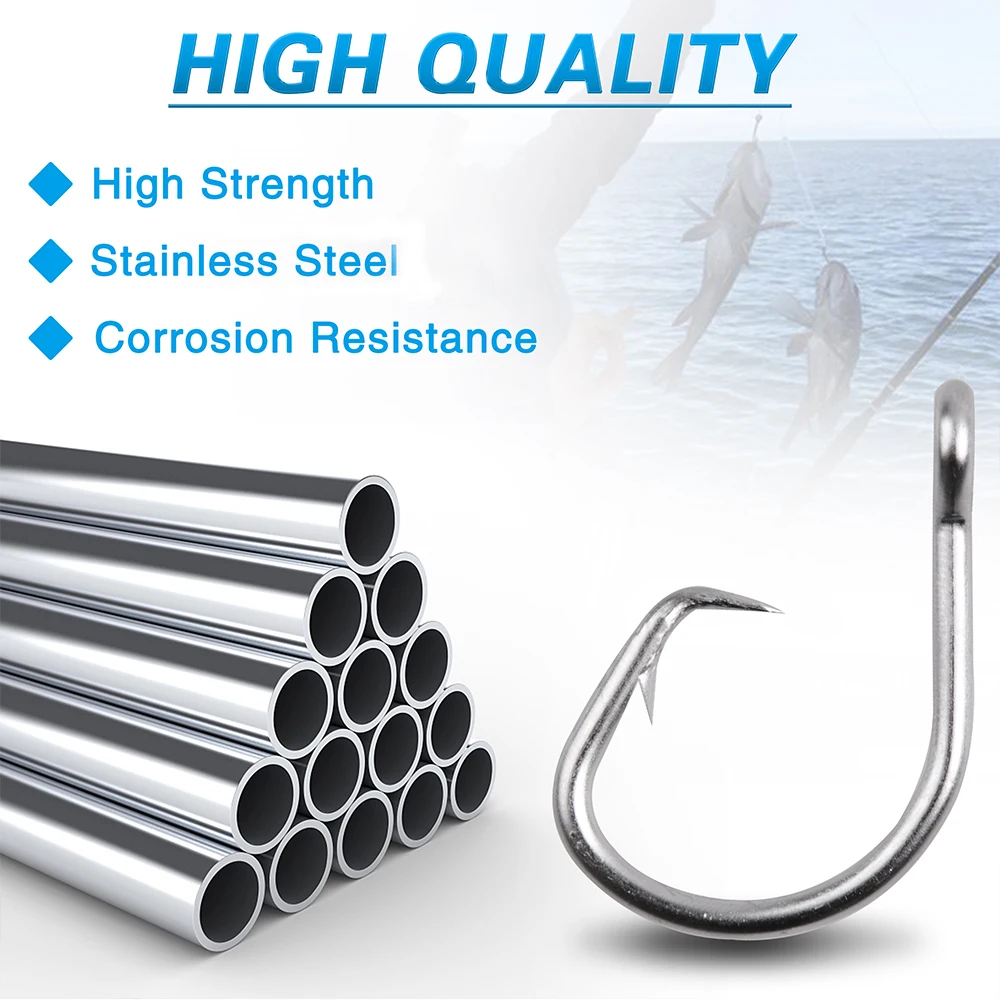 200 Uds. Anzuelos de pesca circulares de atún 2X anzuelos de pesca de agua salada de gran juego de acero inoxidable fuerte para bagre bajo atún 8/0-15/0 - imagen 5