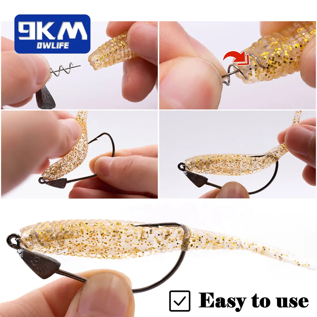 Anzuelos de pesca ponderados de 9KM, cabeza de anzuelo de 5 ~ 15 Uds., anzuelo sin malezas, anzuelos de señuelo suave para pesca de lubina con aparejos de bloqueo giratorio de resorte - imagen 5