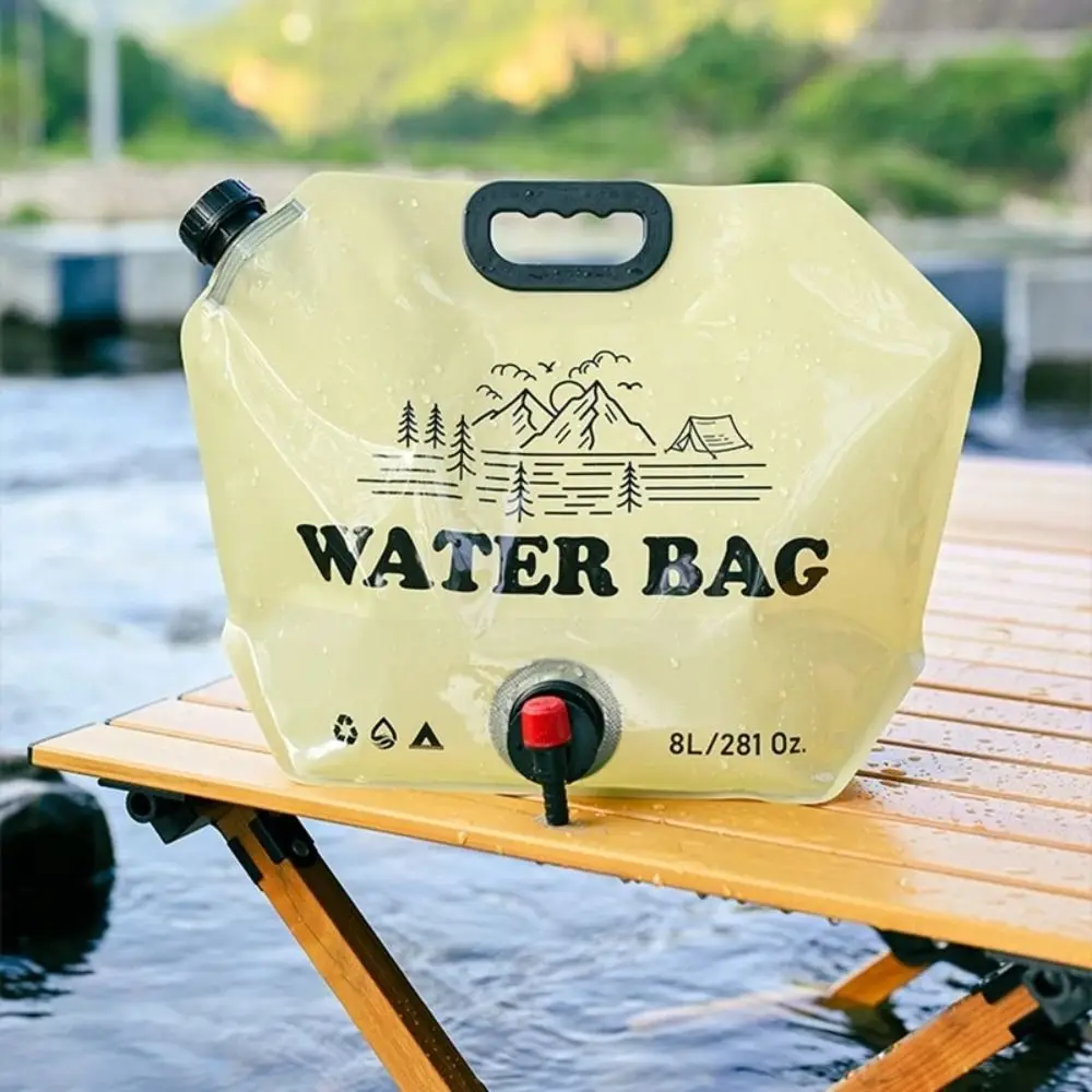 Bolsa de agua para senderismo al aire libre, cubo de agua plegable con grifo, portátil, de gran capacidad, 8L - imagen 4