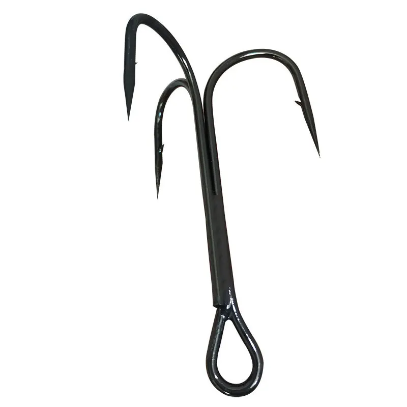 100 unids/lote anzuelos 2 #   4 #   6 #   8 #   10 #   Anzuelo de pesca negro, anzuelo triple volteado de acero rico en carbono, accesorios de pesca, productos para lubina - imagen 2