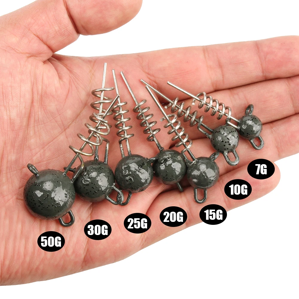 Sacacorchos Spinpoler, cabezal de anzuelo con tornillo en espiral de goma para peces, Softbaits, bola de tornillo, 7g, 10g, 15g, 20g, 25g, 30g, 50g, peso de aparejos de pesca - imagen 4