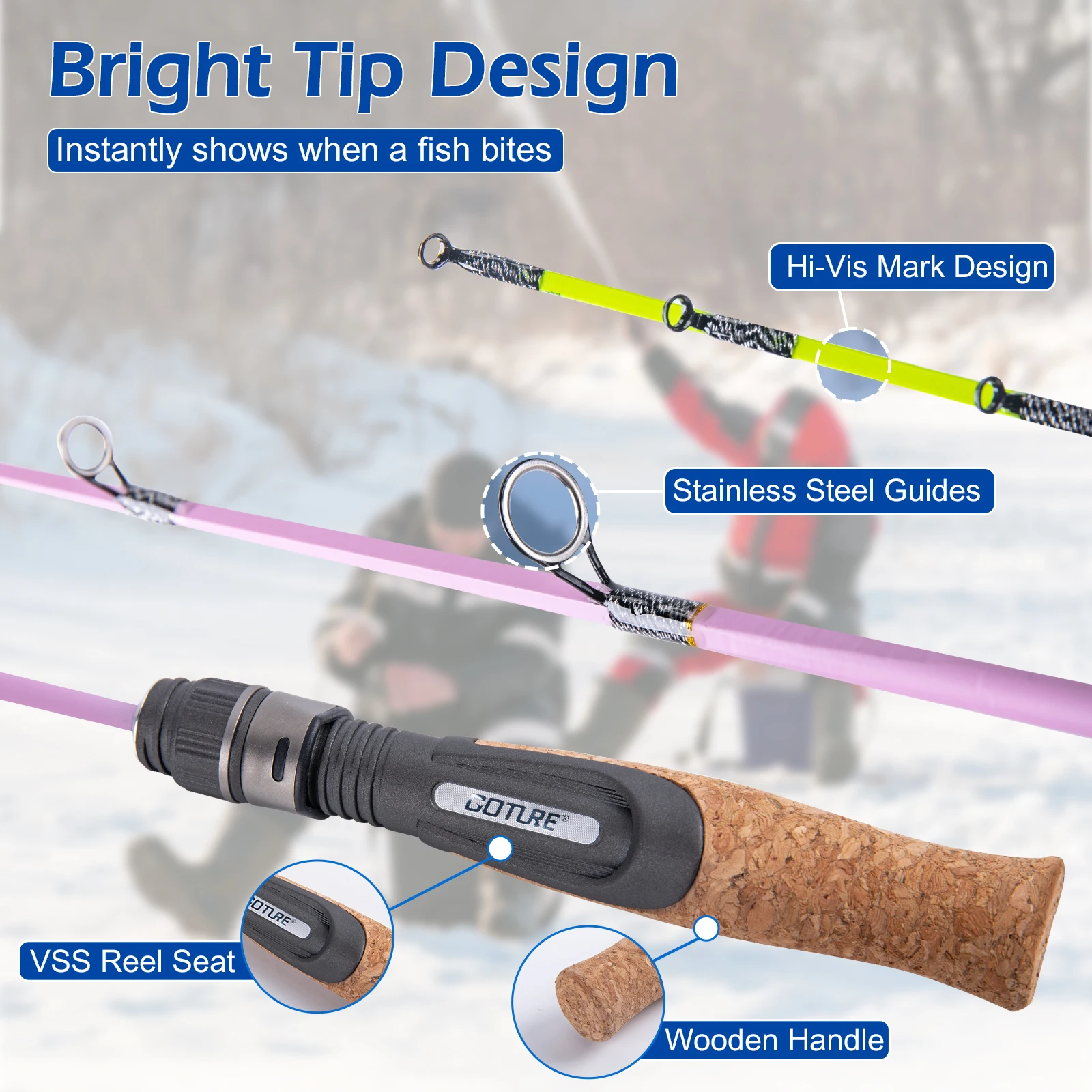 Goture VIGIL 24 pulgadas FRP caña de pescar en hielo M Power portátil río camarones carpa caña de pescar 2 secciones caña de pescar de invierno herramienta de Pesca - imagen 2