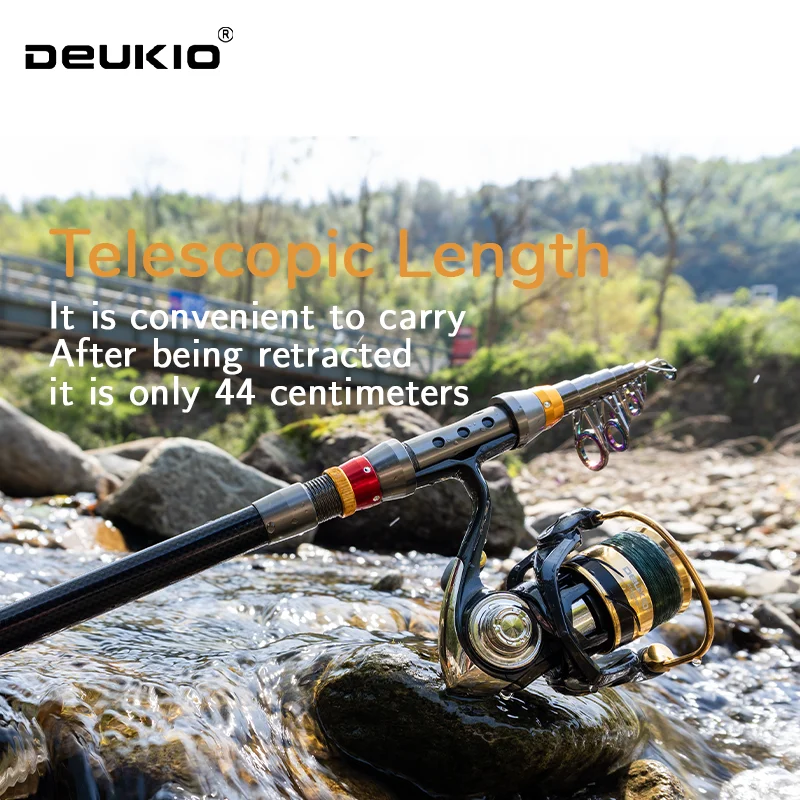 Cañas de pescar de mar cortas DEUKIO, caña telescópica de fibra de carbono, 1,8-3,0 M, anillo guía de cerámica, aparejos de pesca de viaje, caña giratoria - imagen 5
