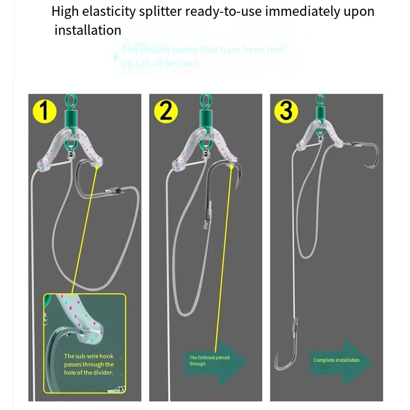 Línea de pesca plana antienredos, bifurcación espacial, dispositivo Contactor tipo 8/Y, accesorio de pesca, herramienta de atado, gancho doble, 10 Uds. - imagen 2