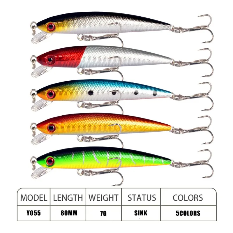 Señuelos de pesca Minnow con ojos 3D, cebo duro artificial, Wobbler de hundimiento, Crankbaits, aparejos de carpa bajo, 8cm, 7g, 1 pieza - imagen 2