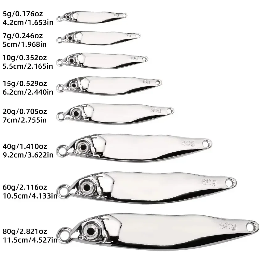 Cebo de plantilla de Metal, 10g, 15g, 20g, 40g, 60g, 80g, señuelo de pesca Artificial que se hunde, cebo de Jigging de fundición lejana, cuchara Spinnerbait, 1 ud. - imagen 2