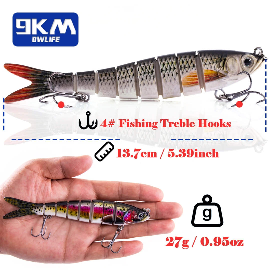 Señuelos de pesca realistas multiarticulados Swimbait para lubina trucha hundimiento lento agua dulce Topwater Crankbaits señuelo de pesca de lubina 27g - imagen 5