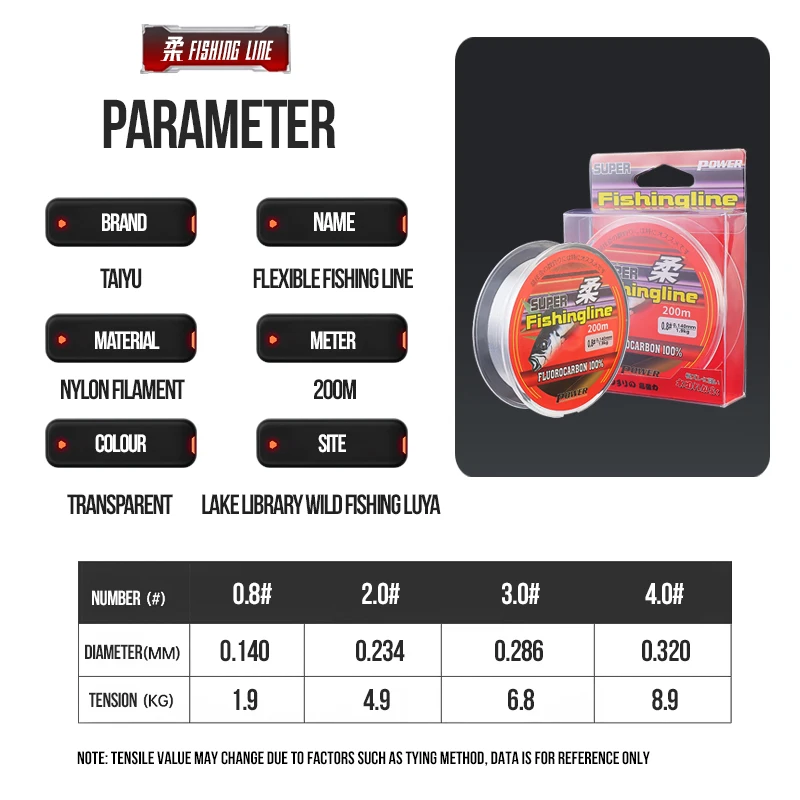 Línea de pesca TAIYU de 200M, línea de nailon súper fuerte, aparejos con revestimiento de fluorocarbono, monofilamento duradero de 4-20LB, línea de pesca sin lino - imagen 2