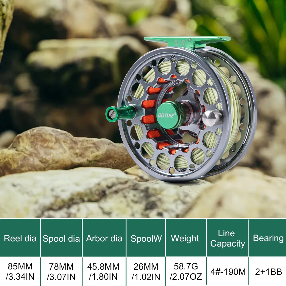 Carrete de pesca con mosca CNC Goture con línea principal (WF5 WF6) Juego de aleación de aluminio de alta velocidad 5/6 volante accesorios de pesca al aire libre - imagen 3