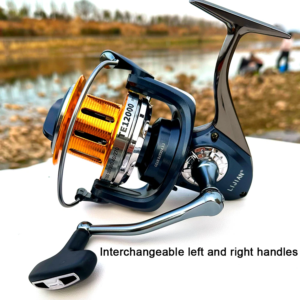 Carretes de pesca giratorios, carrete de Metal para pesca de carpa, alimentador, carrete de Surfcasting, modelo 9000-12000, balancín de Metal de arrastre súper fuerte de 25kg - imagen 5