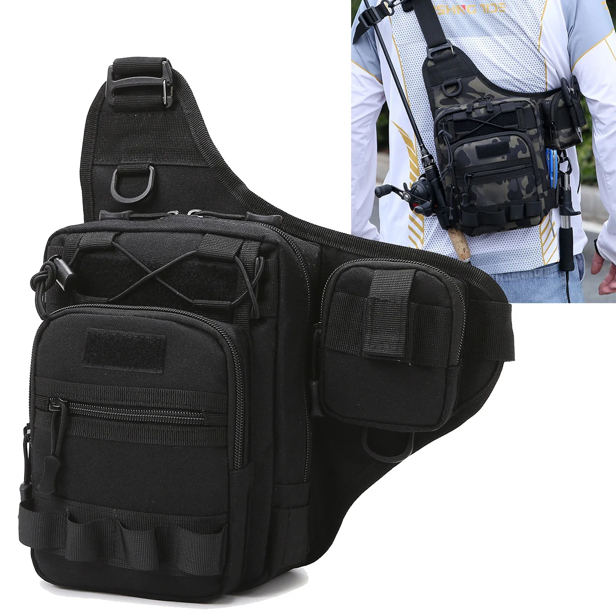 Bolsa cruzada de pesca para hombre, riñonera de almacenamiento de aparejos, bolsas de pecho deportivas, múltiples bolsillos, viaje, escalada, Camping, bolso táctico