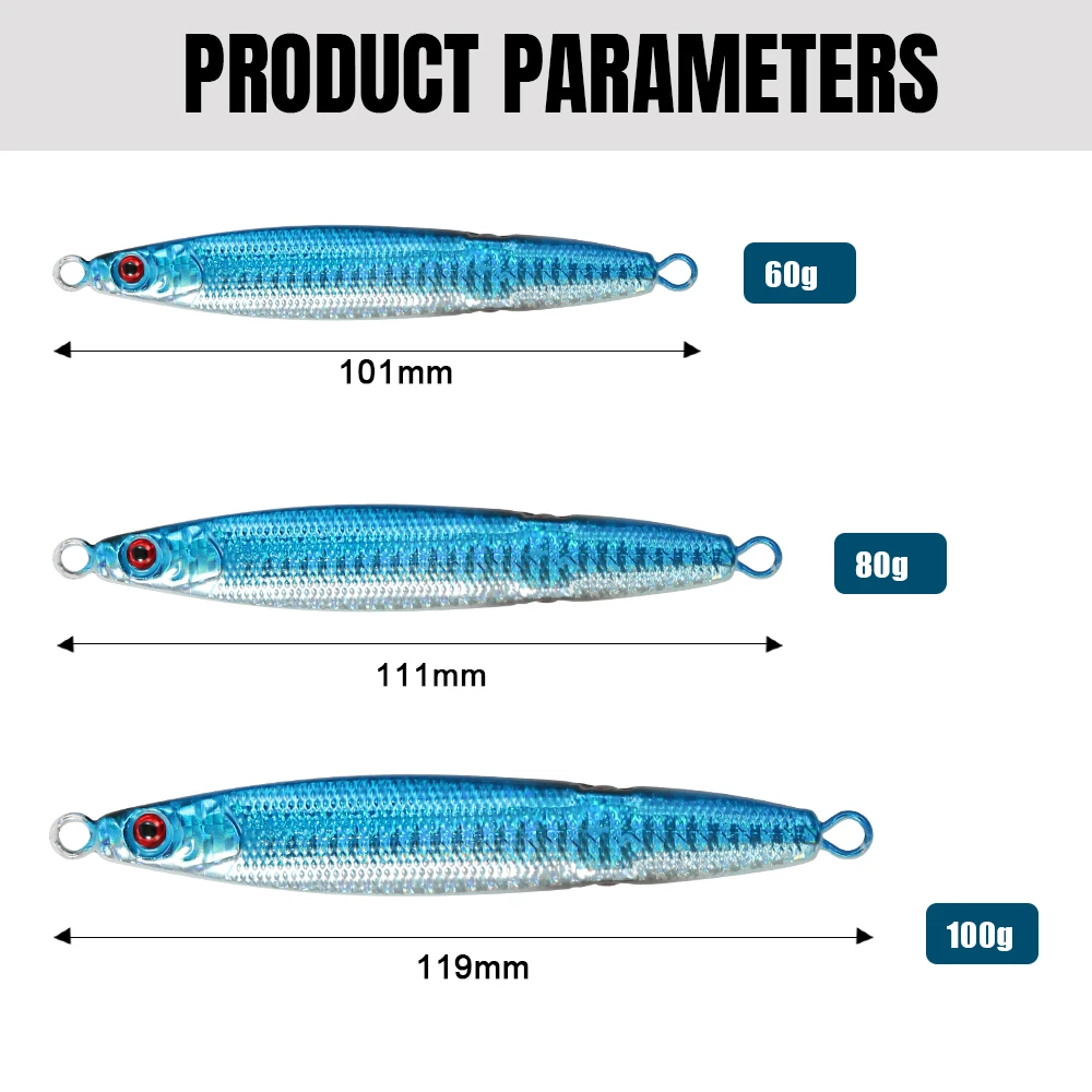 CASTFUN-señuelo de pesca de plantilla de Metal, aparejos de pesca de agua salada, plantilla lenta de 3 ojos, 60g, 80g, 100g - imagen 2