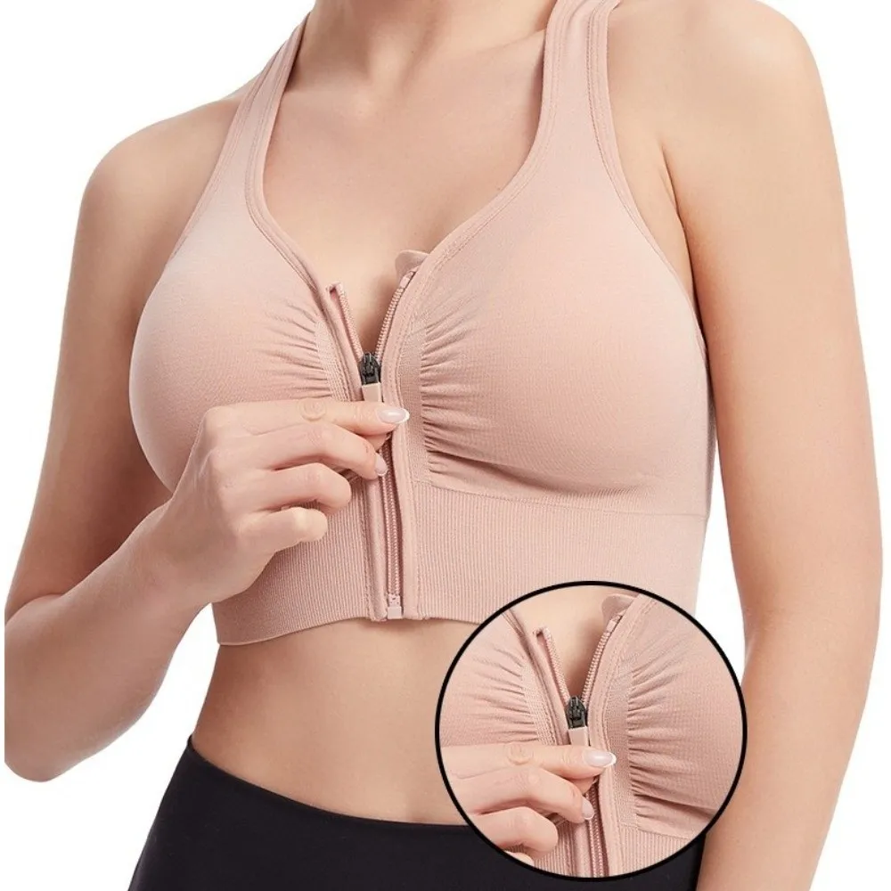 Sujetador deportivo con diseño de cremallera frontal, chaleco deportivo transpirable resistente a los golpes, Top deportivo sin costuras de talla grande - imagen 4