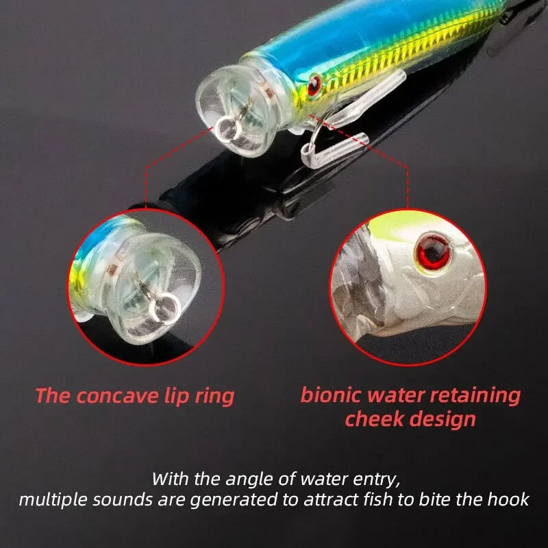 Señuelo de pesca Popper, 1 unidad, 120mm, 30g, cebo Popper Topwater, revestimiento láser, ojo de pez 3D con 2 anzuelos triples para lubina, trucha, Lucio, Wobblers - imagen 4