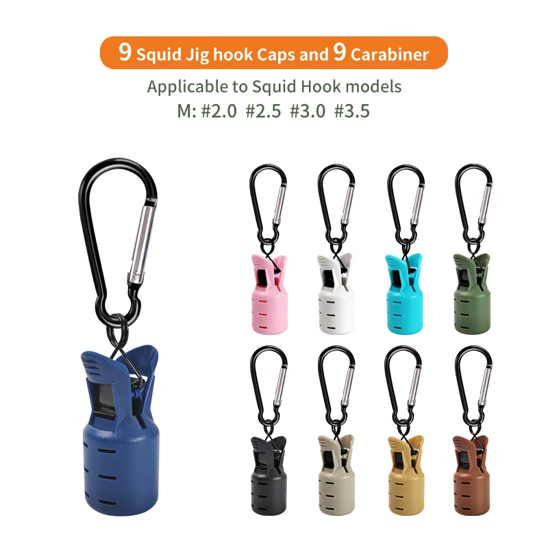 Protector de plantilla de calamar, cubierta de anzuelo de pulpo, paraguas de sepia, gorra de señuelo, máscara de cebo de calamar con mosquetón, nuevo, M 9 piezas - imagen 3