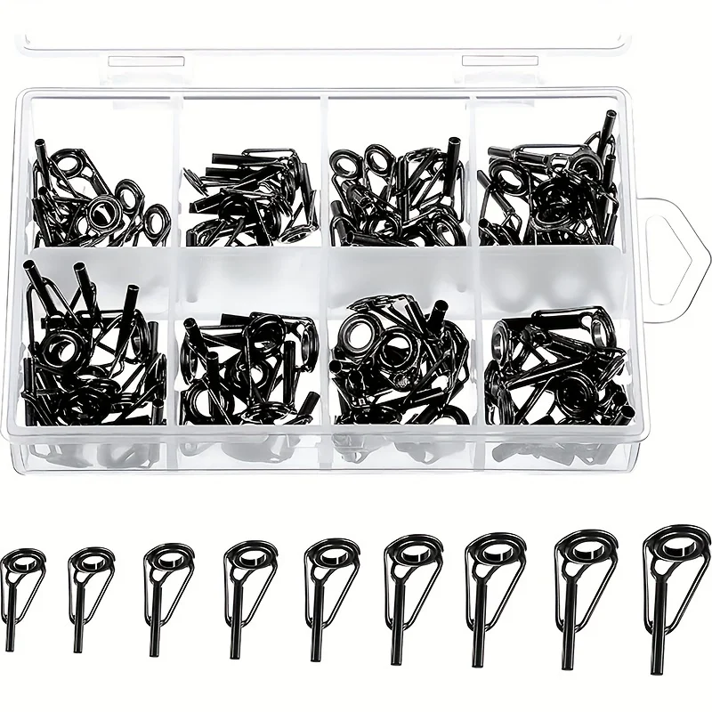 80 unids/caja cerámica de acero rico en carbono caña de pescar guía punta anillo superior círculo guías de poste Kit de reparación Set 1,8mm 2,0mm 2,2mm 2,6mm S3