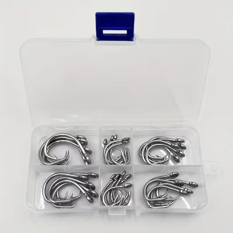 30 unids/caja anzuelos circulares de pesca de acero inoxidable tiburón atún cebo vivo anzuelos de bagre agua salada juego grande anzuelo de pesca de espacio ancho - imagen 4