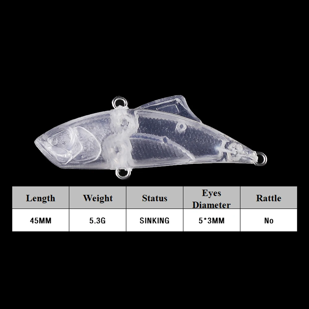 Chan'sHuang-Cebo en blanco sin pintar, 30 piezas, 45mm, 5,3g, hundimiento silencioso, Crankbait, Mini VIB, señuelo de pesca Artificial artesanal - imagen 2