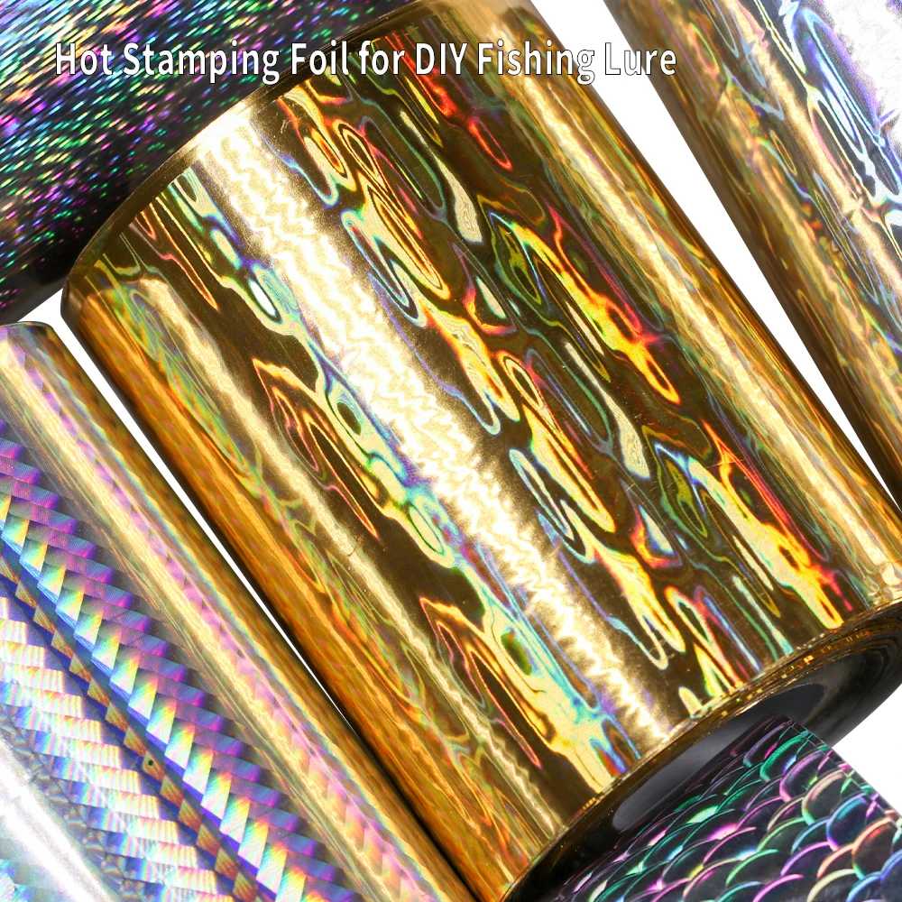 WIFREO-Lámina de estampado en caliente de 120m x 8cm, señuelo de pesca artesanal, escamas de pescado, cuchara, plantilla de papel de cebo duro, película de transferencia holográfica, Material de piel - imagen 4