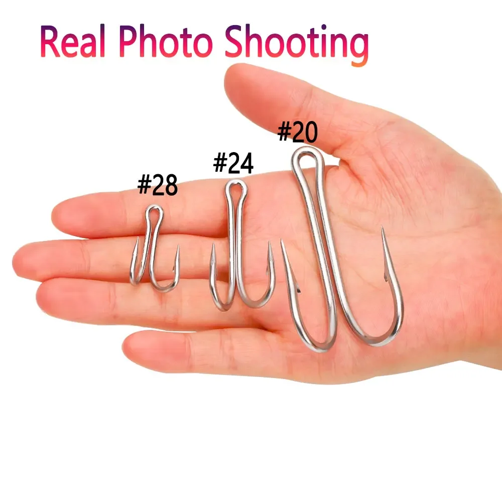 Bimoo-anzuelo doble de pesca de acero inoxidable de alta resistencia, plantilla de púas con manivela, anzuelo doble, pesca en agua salada, señuelo suave, accesorios para peces - imagen 5