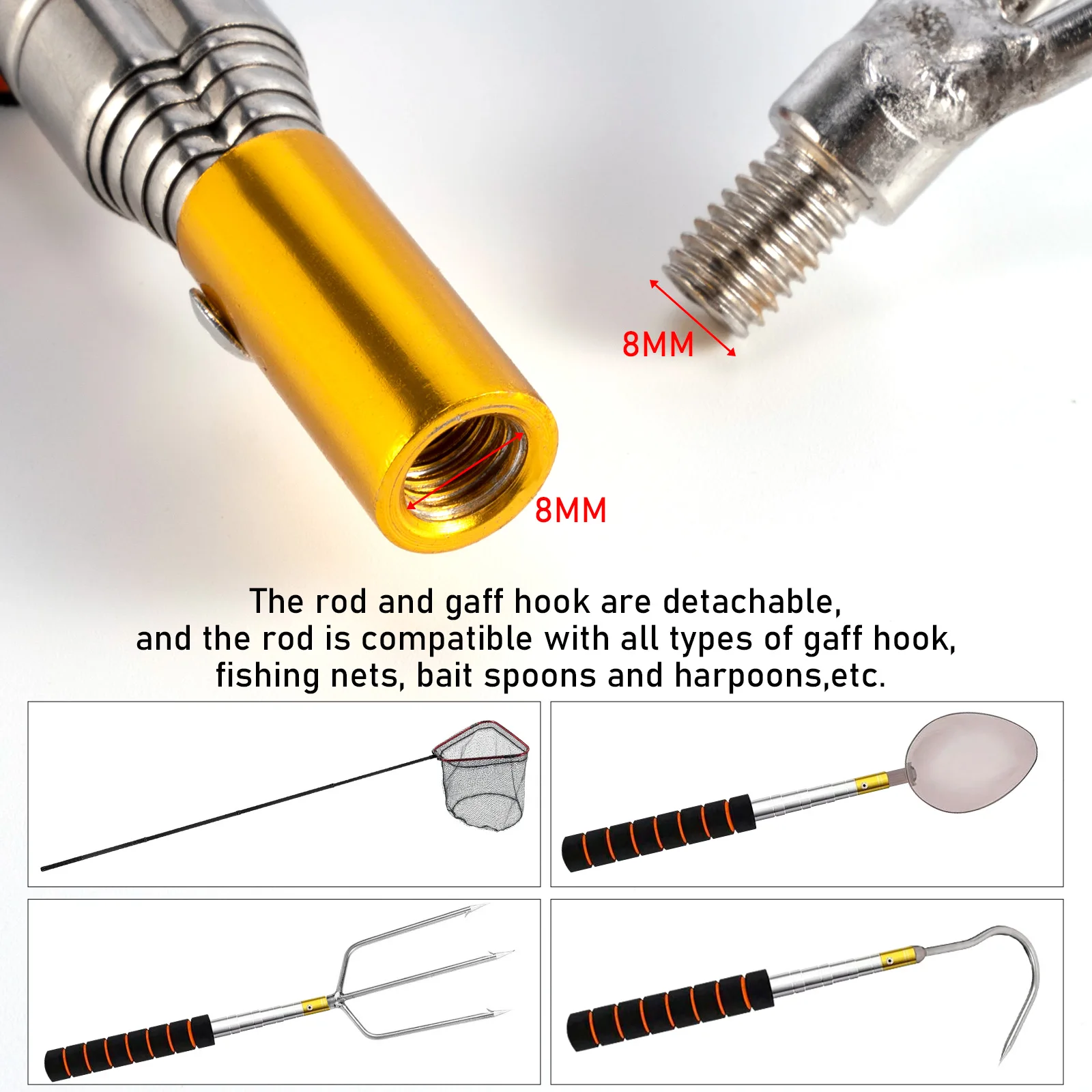 Gancho de pesca telescópico de acero inoxidable, gancho de enganche de aterrizaje de tornillo de 8mm para atrapar peces feroces, limpieza de hierba acuática - imagen 3