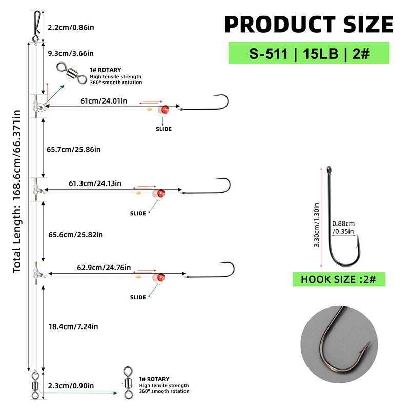 ZYZ 1 pieza aparejo de pesca en el mar Pre Tie Flapper Rigs anzuelo de pesca en el mar tamaño 2 #   1/0 #   15-20LB para pesca en tierra de fundición a la playa - imagen 4