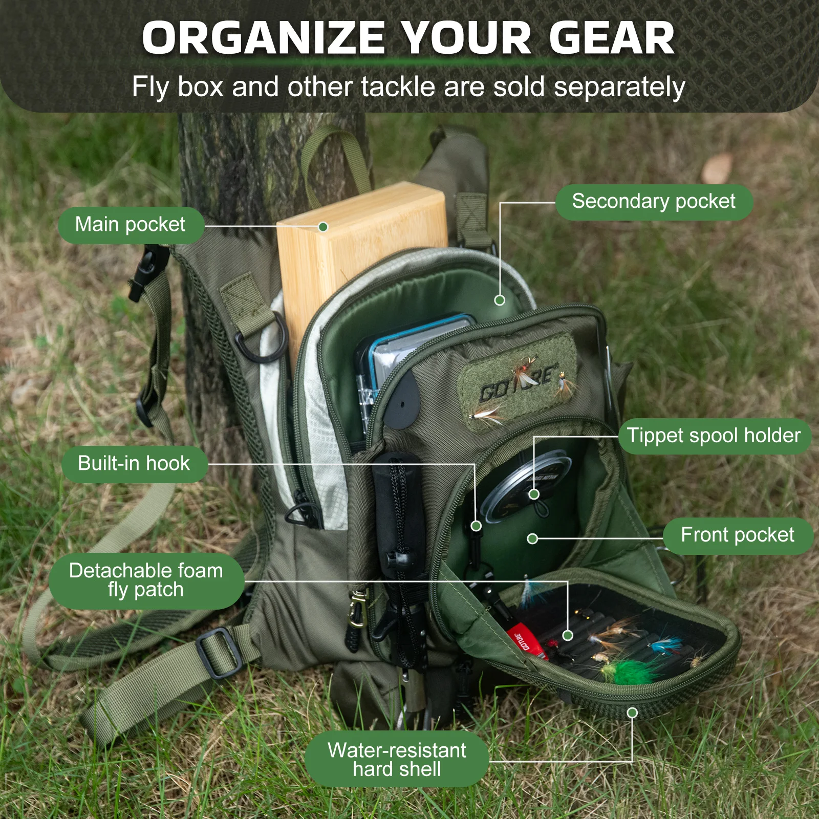 Goture-Bolsa de pecho para pesca con mosca, mochila ultraligera y transpirable, paquete de eslinga multibolsillo para accesorios de herramientas de equipo de pesca, 28,5x20cm - imagen 4