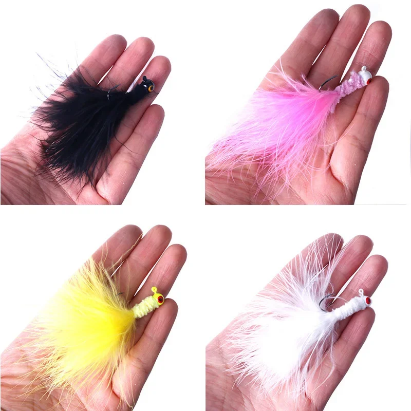 5 unids/lote Jigs cabeza Sunfish señuelos bola cabeza de plomo tipo de pez anzuelos pluma Jighead agua dulce Finesse conjuntos de cebo de pesca PR-053 - imagen 3