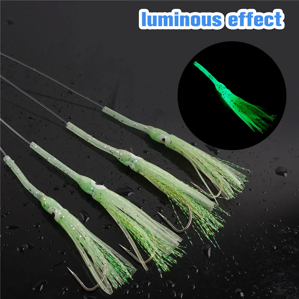 10 Uds. De faldas de pesca con forma de pulpo, aparejos de cebo, faldas de calamar luminosas antimordedadas para cola de pelo, caballa, señuelo de pesca, 3/0 - imagen 4