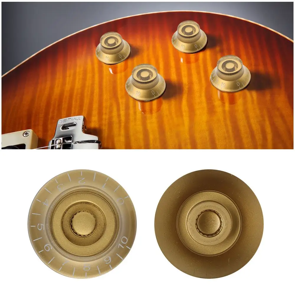 Perilla de volumen para bajo de guitarra eléctrica, Control de afinación de velocidad en forma de sombrero, dorado con números blancos, interruptor de plástico para Les Paul LP - imagen 2