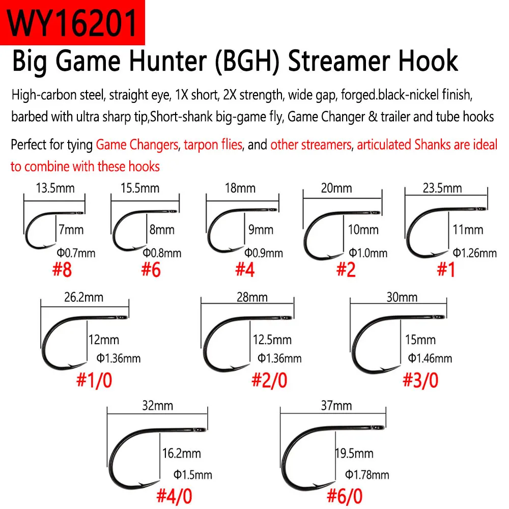 Bimoo 20 piezas púa de acero rico en carbono y anzuelo de atado de moscas sin púas para gran juego Streamer Minnow señuelo de pesca de agua salada cebo 1/0 5/0 - imagen 3