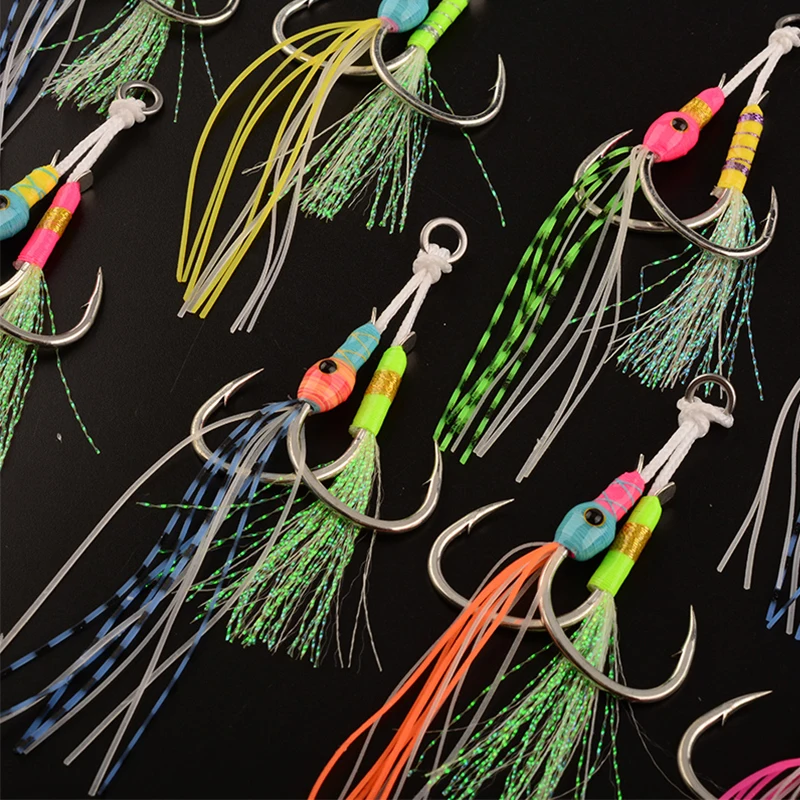 FUNADAIKO PIKE-anzuelo de anzuelo doble con plumas, 1/0, 2/0, 3/0, 4/0, anzuelo de pesca lento, anzuelos de asistencia, anzuelo doble - imagen 5