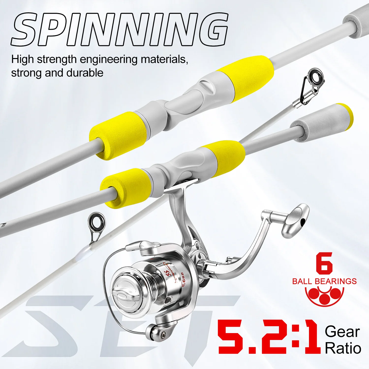 Sougayilang, caña de pescar giratoria de 2 secciones y carrete de pesca Combo 1,8/2,1 m, caña de pescar de fibra de carbono 5,2: 1, carrete de pesca para lubina - imagen 2