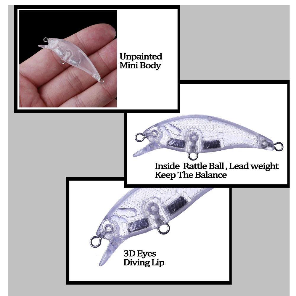 Chan'sHuang 20 piezas cebo en blanco sin pintar 50mm 3g buzo poco profundo silencioso Mini Minnow DIY hecho a mano aparejos de señuelo de pesca Artificial - imagen 5