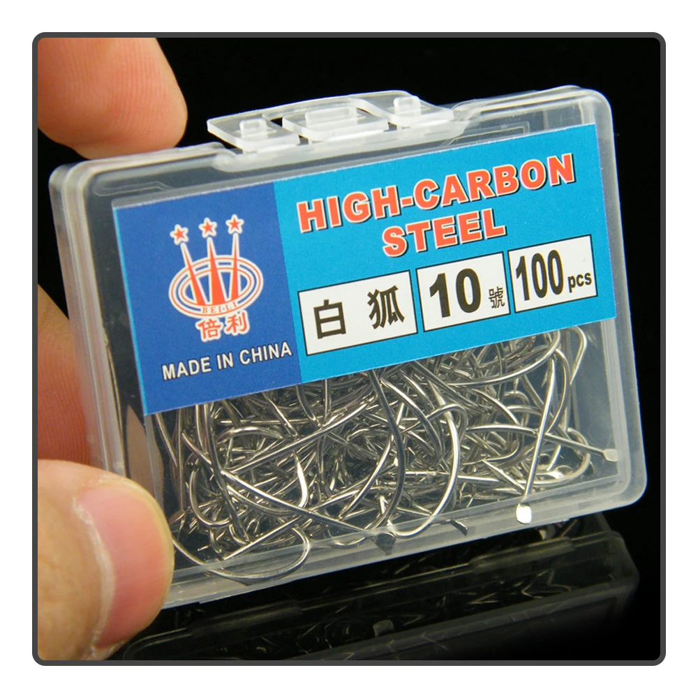 Anzuelo de acero con alto contenido de carbono, accesorio de pesca con púas en forma de cola de zorro blanco y plateado, 100 unids/lote por caja - imagen 3