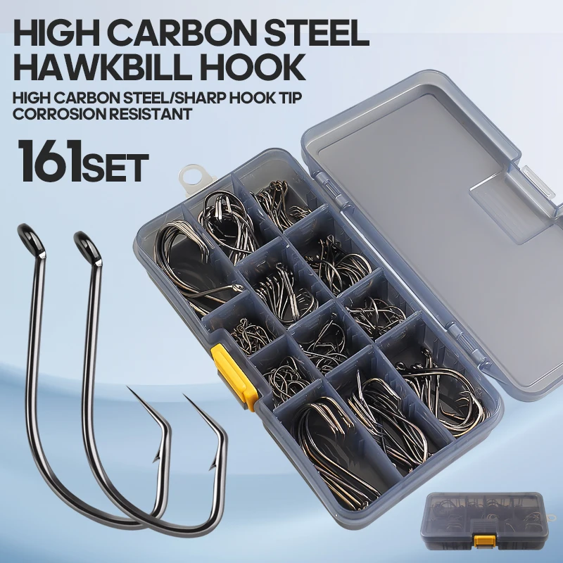 TAIYU-Juego de 160 piezas de Material de acero rico en carbono, anzuelo de pico de águila, anzuelo de pulpo con púas inversas, anzuelo afilado completo con caja - imagen 2