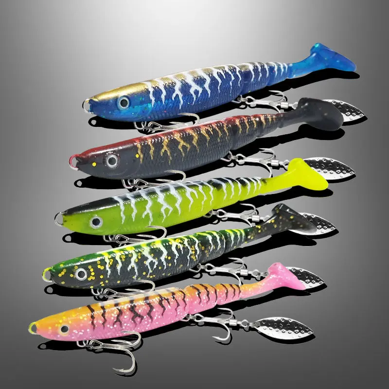 Señuelo de pesca multiinodal, 1 Uds., 35g, 130mm, Swimbait, anzuelo triple con cola en T de agua dulce, aparejos de plástico de silicona Barracuda - imagen 2