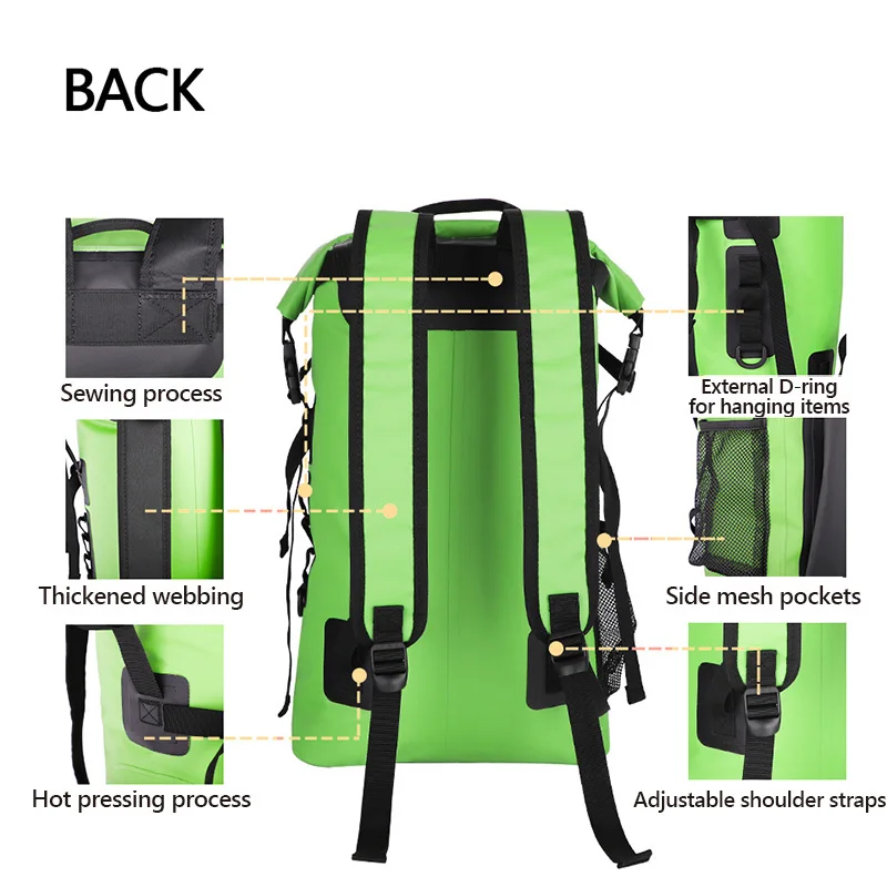 Mochila impermeable de 30L, bolsa seca resistente al agua, bolsa de almacenamiento, natación, deporte al aire libre, kayak, río, Trekking, navegación, 205G - imagen 5