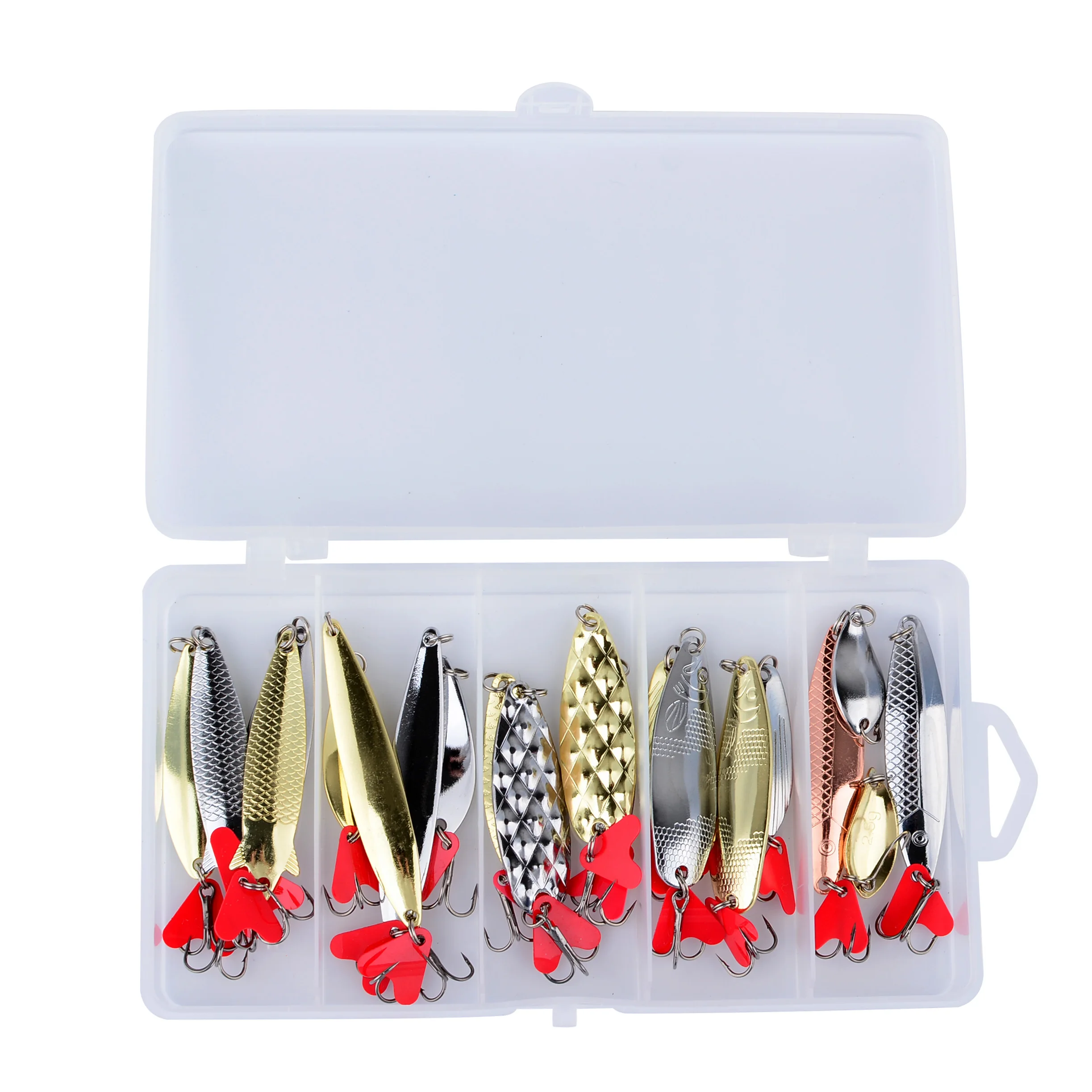 20 unids/caja pesca cuchara de Metal señuelo Kit Set oro plata cebos lentejuelas Spinner señuelos con caja anzuelos triples equipo de aparejos de pesca - imagen 5