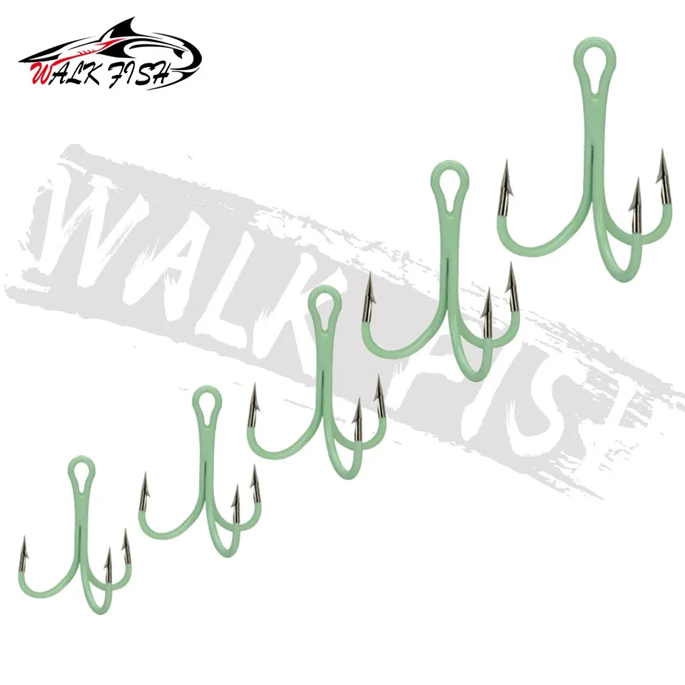 WALK FISH-anzuelos de pesca triples de acero de alto carbono, accesorios de aparejos de mar, ganchos de púas, luminosos, 10 unidades por lote - imagen 3